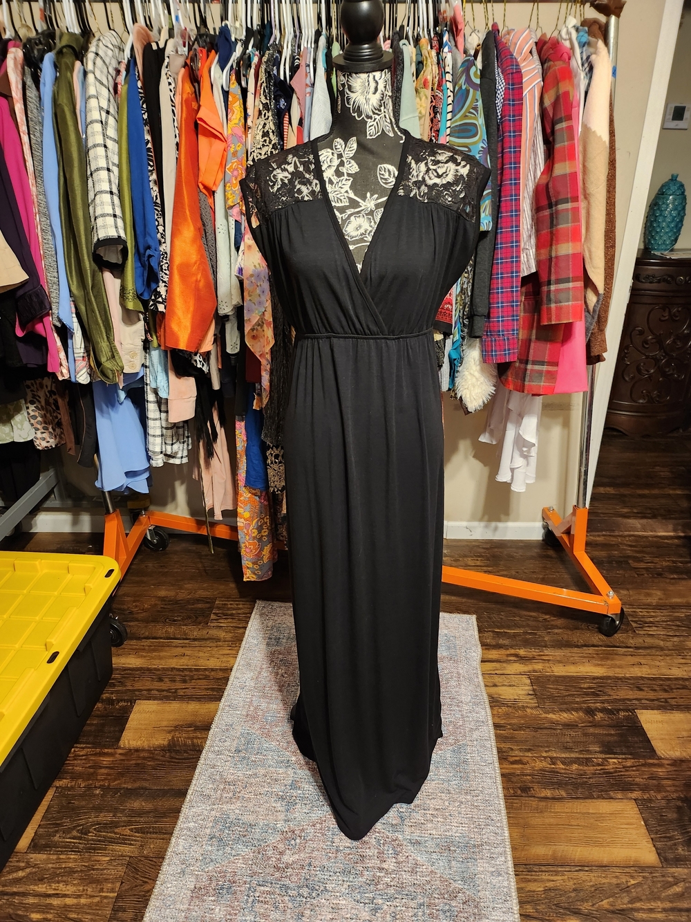 Black Lace Yoke Surplice Maxi Dress - Picture 1 of 5